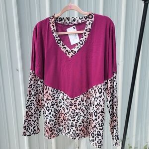 Splicing Wine & Leoprd Top